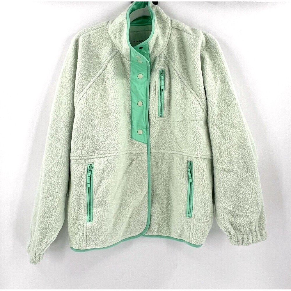 NWT American Eagle‎ Sherpa Fleece Snap Jacket Mint Green Size Medium